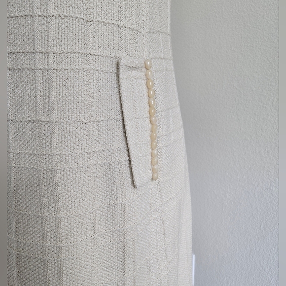NWT St. John Couture Tweed  Shift Dress Beads Details Cream size 10 - Picture 5 of 16